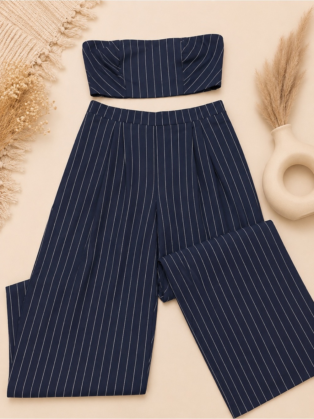 No Boundaries Navy Pinstripe Wide-Leg Trousers